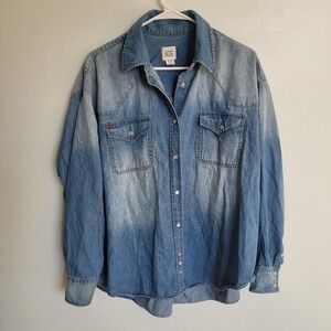 BDG Denim Western Shirt Oversized Blue Chambray Button Up Women's Medium